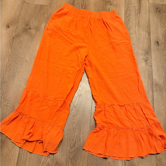 Pants - 163 large orange wide leg cotton linen blend ruffle pants preloved